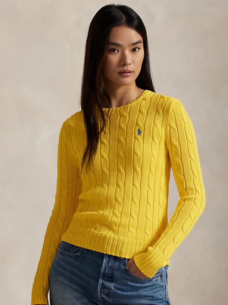 Nwt Polo Ralph Lauren Cable-Knit Crewneck Women's Sweater In Yellow Size L